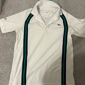 Lacoste White Polo Shirt with Green Stripes